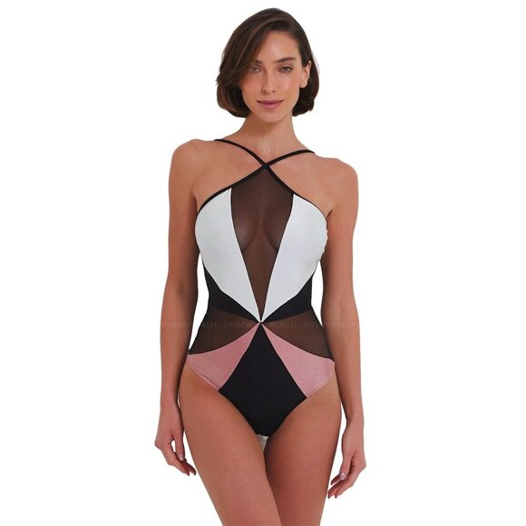 PatBO Colorblock Halter One Piece in Black white Small New Womens Swimsuit - Picture 9 of 12